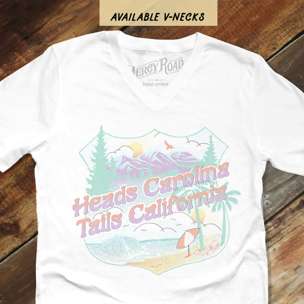 Heads Carolina Tails California T Shirt, Country Music Shirt, Travel Tee