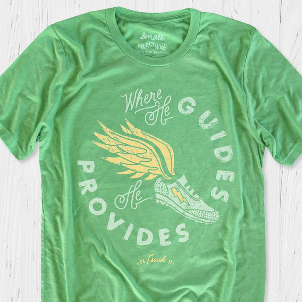 Green Christian Winged Shoe T Shirt | Athletic Workout Runner
