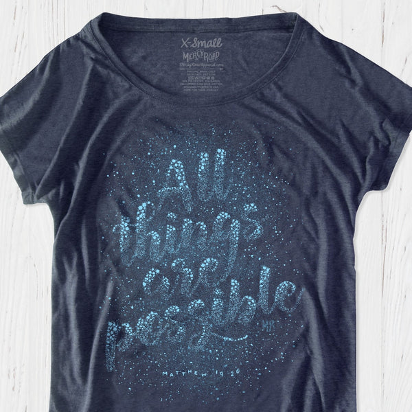 Womens Christian T-Shirt, With God – Apparel Navy | Road All Mercy Are Possible Things