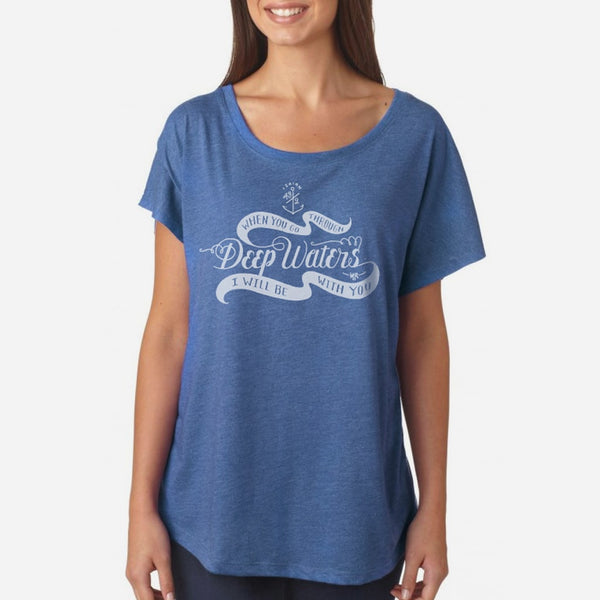 Womens Inspirational Flowy Dolman Top, Lake Ocean Water Blue