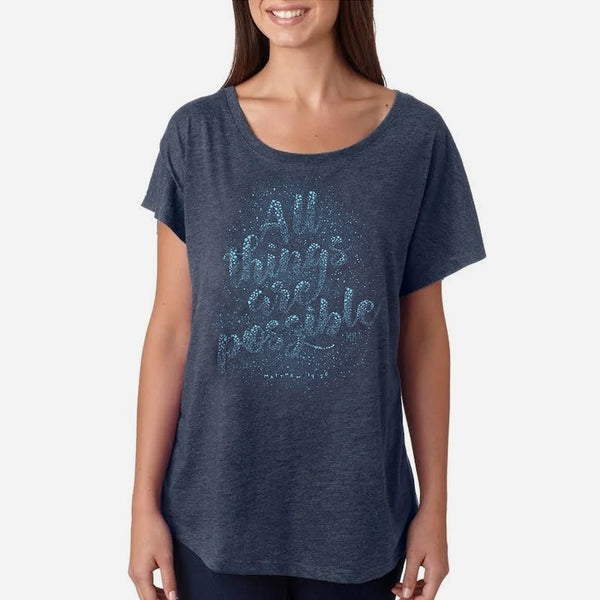 Have Faith Blue Flowy Dolman Shirt for Women, Astronomy Space Nasa Theme