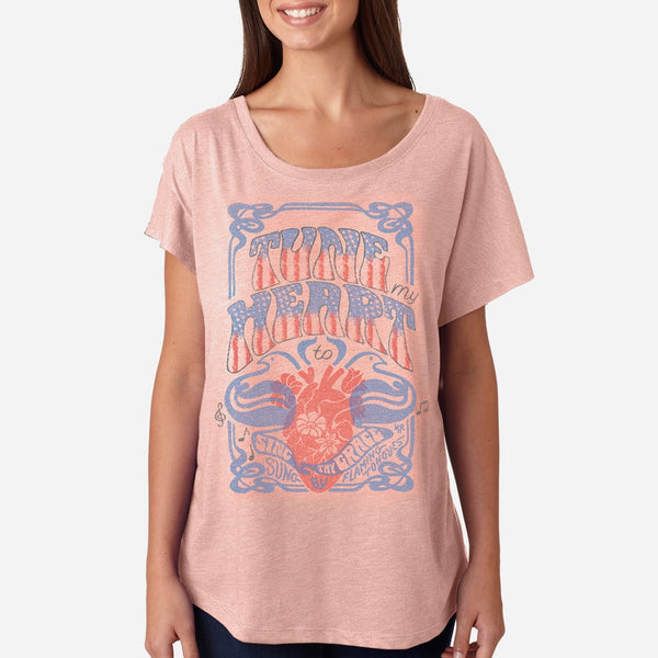 Pink triblend christian gospel music t shirt for women | Heart Organ Vintage Band T Shirt