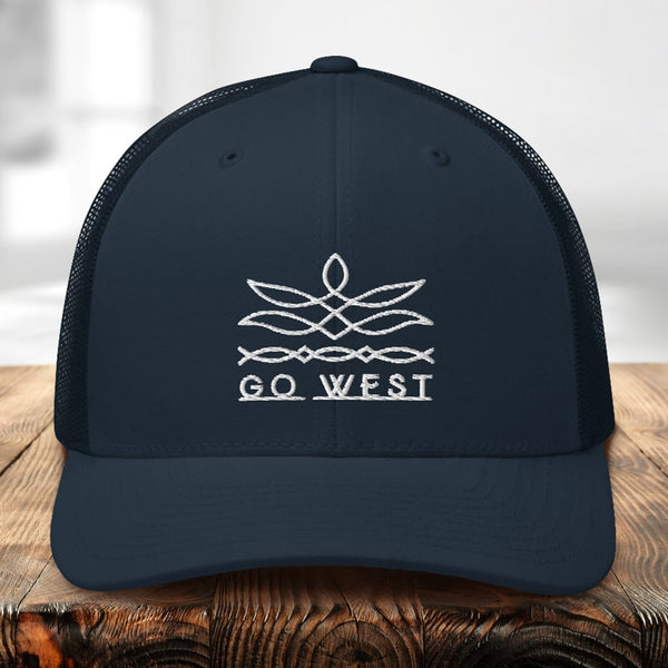 Go West Trucker Hat Cap, Country Western Hat, Unisex Embroidered Mesh Cap