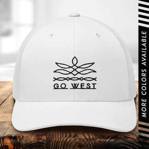 Go West Trucker Hat Cap, Country Western Hat, Unisex Embroidered Mesh Cap