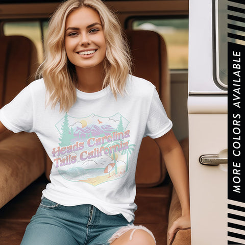 Heads Carolina Tails California T Shirt, Country Music Shirt, Travel Tee