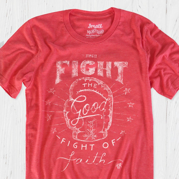 Fight the Good Fight of Faith Christian T-Shirt | Red Triblend Boxing Tee 
