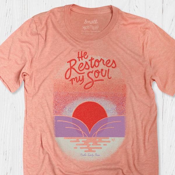 Peach Psalm 23 T Shirt for Women | Christian Sunset Beach Tee