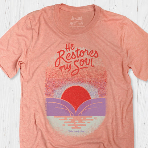 Peach Psalm 23 T Shirt for Women | Christian Sunset Beach Tee
