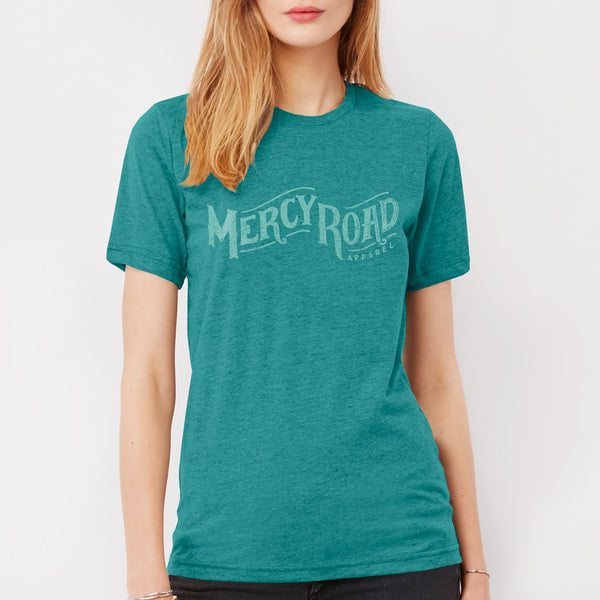 Mercy Road Christian T-shirt for Women | Teal Triblend Mercy Tee