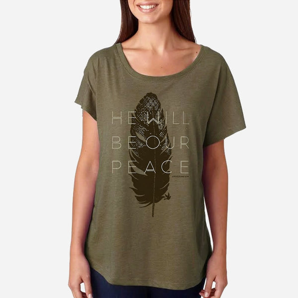 Gods Peace Christian Flowy Dolman Tee for Women | Military Green