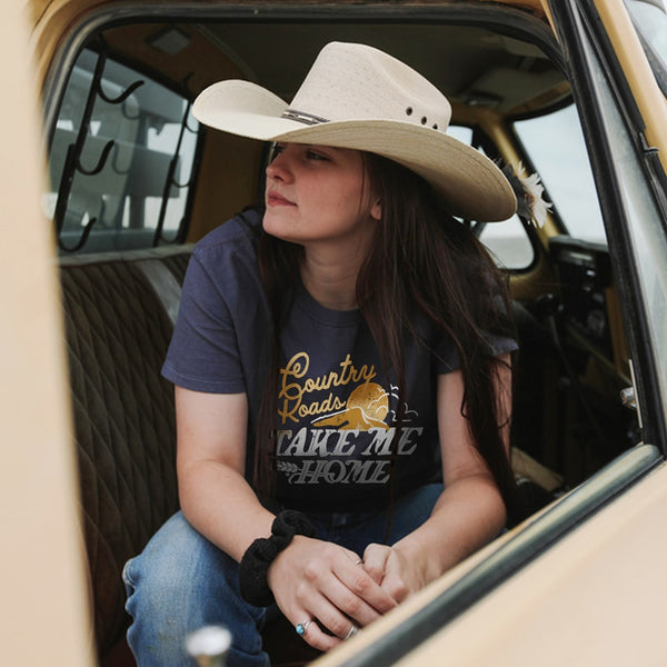 Navy Blue John Denver Country Roads Take Me Home T Shirt for Women