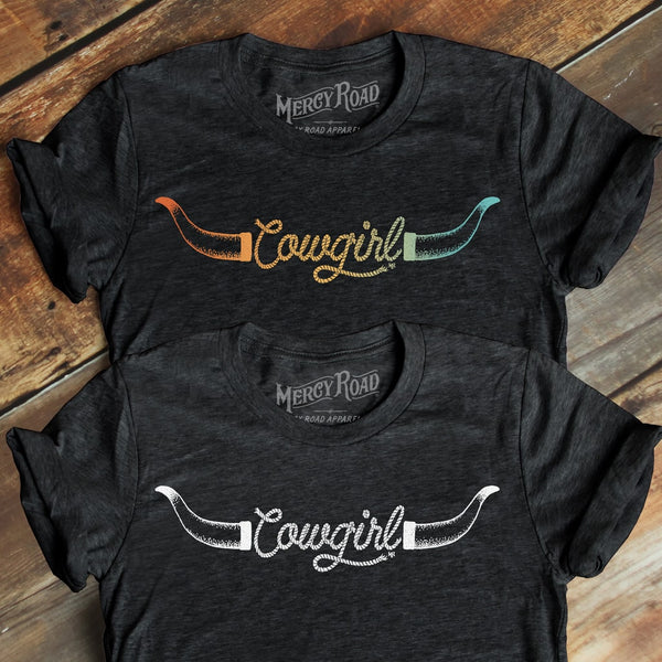 Cowgirl T Shirt, Cow Shirt, Ranch Wife Tee, Bull Longhorn Country Western T-shirt