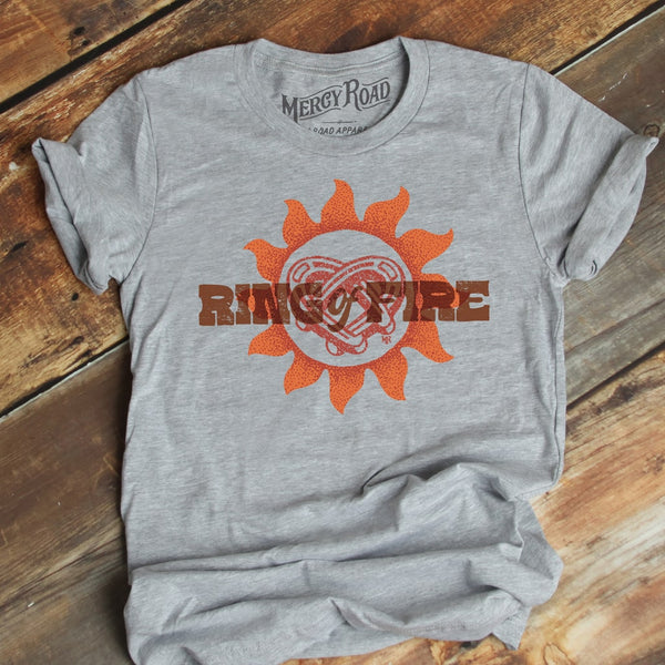 Gray Johnny Cash Ring of Fire Band Shirt
