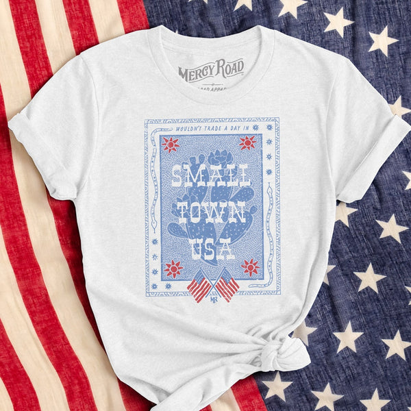 White Patriotic 4th of July T shirt | USA Small Town Flag Shirt